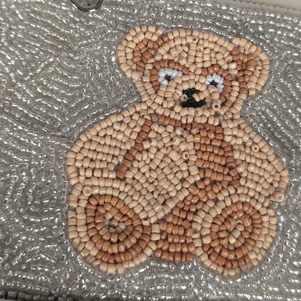 RACHEL ZOE New Viral Release 2pc Set Beaded Silver Teddy Bear Coin Purse & Charm - Picture 8 of 8